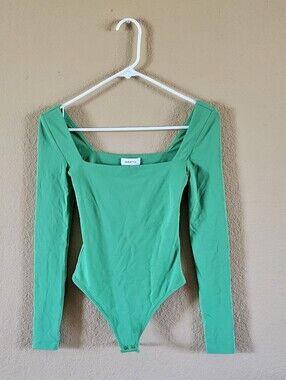 Babaton Artizia Green Long-Sleeve Square-Neck Womens One-Piece Bodysuiy